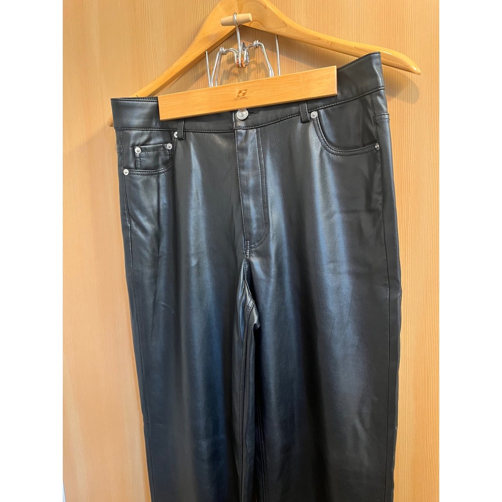 Zara Faux Leather Pants Womens 8 Black High Waisted Straight Leg 5-Pocket Moto - Picture 10 of 10